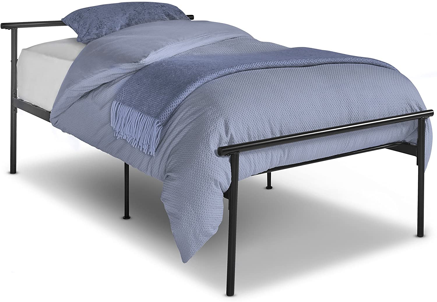 Single Metal Bed Frame – Black Twin Bed Frame with Headboard and Solid Durable Metal Slats – Easy Assembly