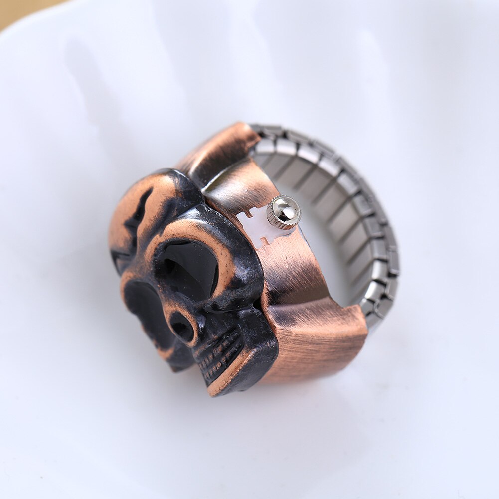 Unisex Finger Ring Watch Vintage Clamshell Watch Pirate Skull Retro flip Woman Antique