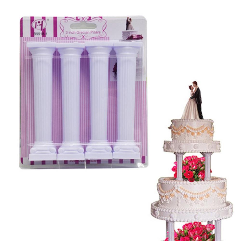 4pcs White Cake Pillars Wedding Cake Stands Cake Roman Pillar Fondant Cake Tier Separator Support Stand Decor