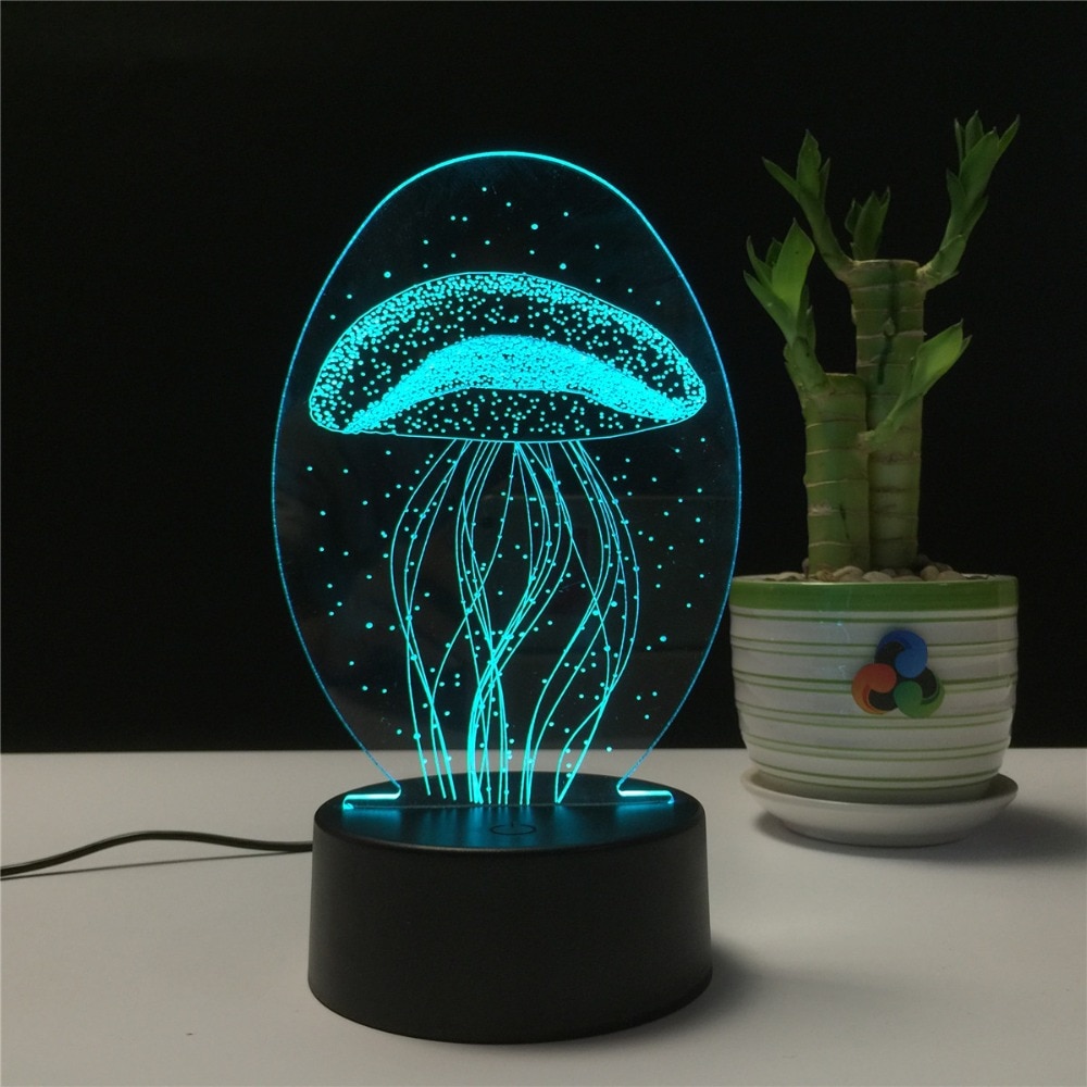 Night Light LED Lamp Jellyfish 3D Visual Illusion Lamp Transparent Acrylic 7 Color Changing Touch Table Lamp Kids Lava Lamp