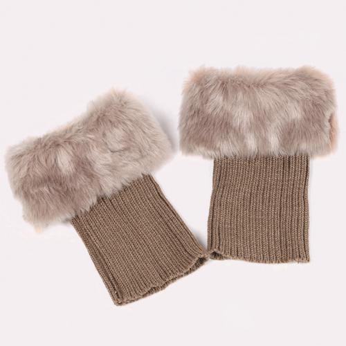 Winter Women Solid Color Faux Fur Cuff Crochet Knit Boots Sock Short Leg Warmers: Coffee
