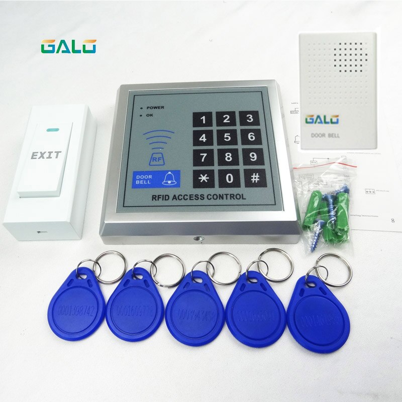 RFID Access Control System Device Machine Security Proximity Entry Door Lock keypad safe with 5ps keyfobs kit Optional: doorbell IC