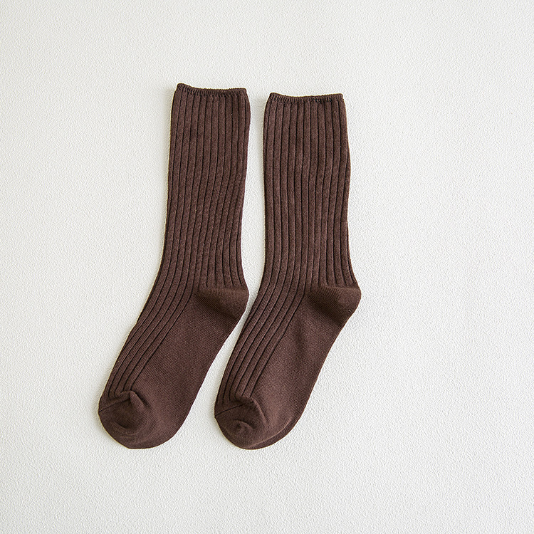 Chaussettes Coréennes Noires et Roses en Coton Solide pour Femme, Bas Rétro pour Étudiantes, Automne-Hiver, 1 Paire: Marron
