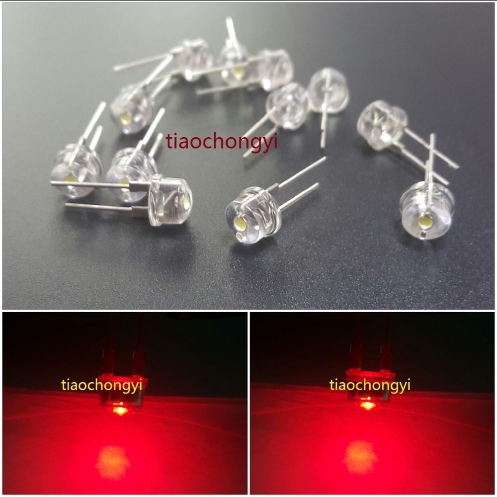 100 led haute puissance lumineuses grand angle 2 broches 8mm 0.5w (rouge vert bleu jaune blanc)