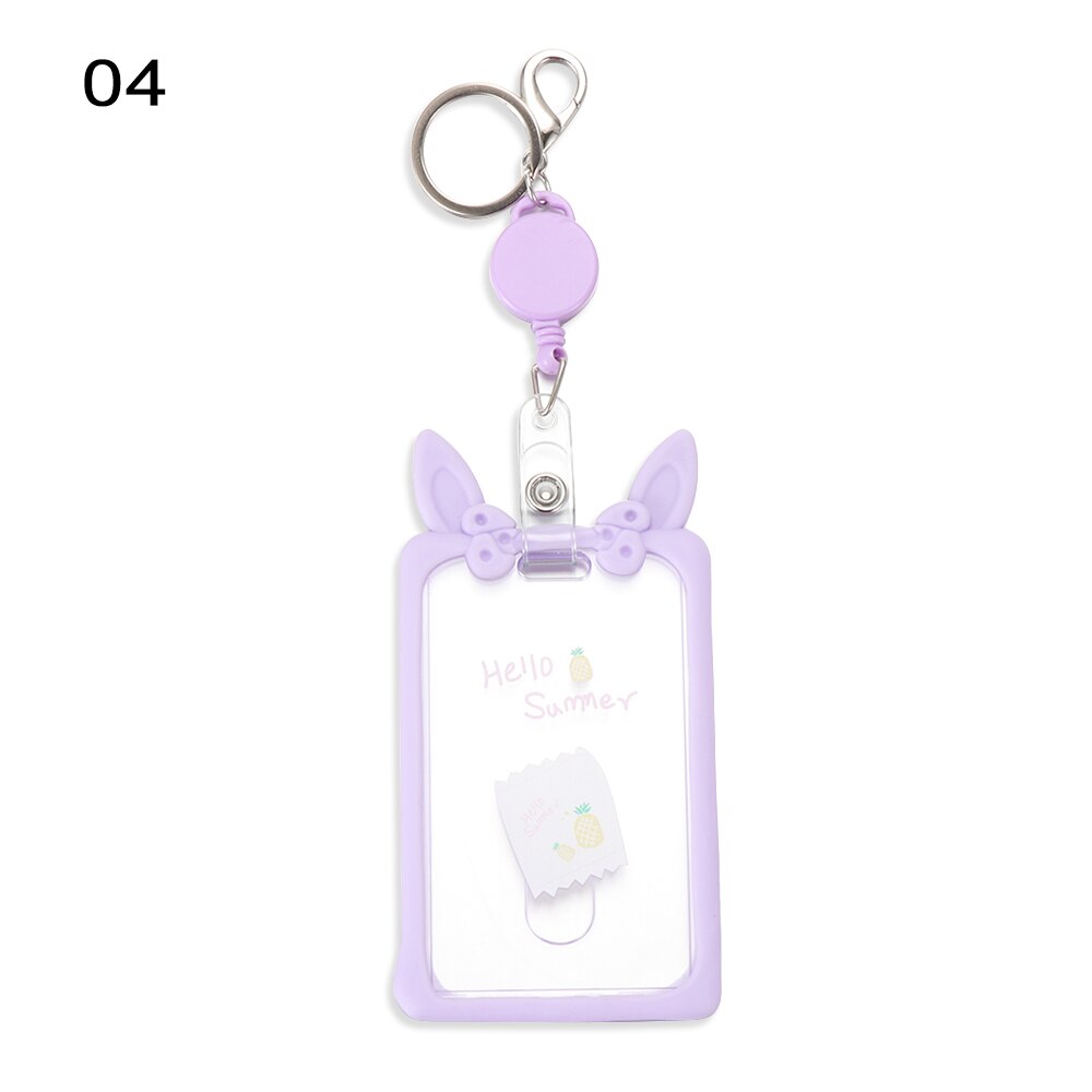 Nette Transparent Frauen Keychain Abzeichen Karte ID Fall Silikon Ohr Versenkbare Mädchen Student Karte Halter Pass Abdeckung Neue: LILA