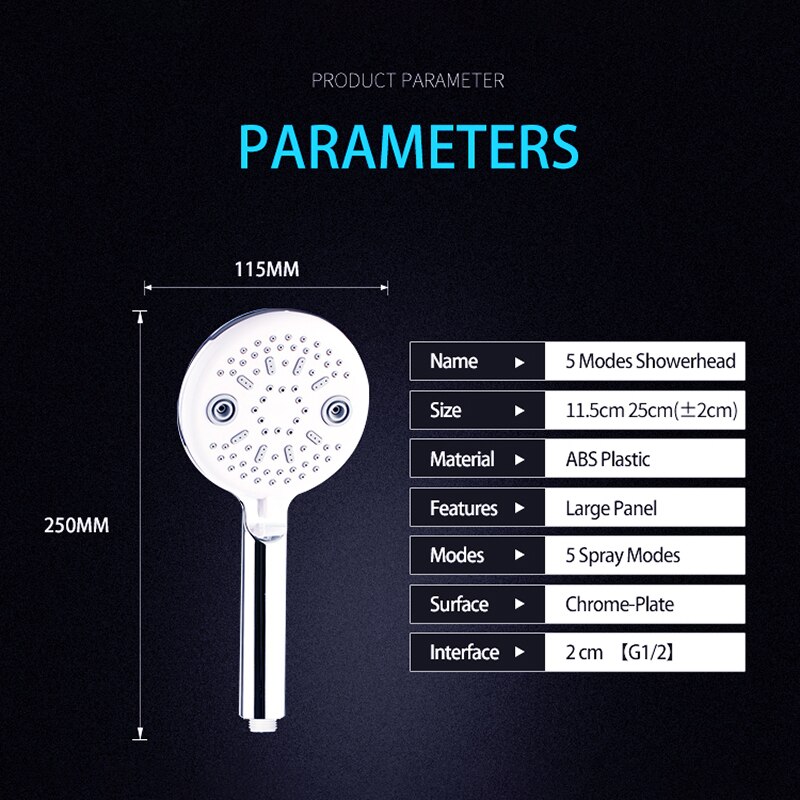 ZhangJi Modern 5 Modes Badkamer douchekop Chrome Plaat ABS Handheld Schakelaar Waterbesparende Douchekop