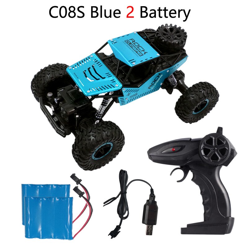 C08S Afstandsbediening Speelgoed Rc Auto 1:16 4WD Klimmen Auto Bigfoot Auto Off-Road Voertuig Speelgoed Voor Kinderen dubbele Motoren: Blue 2B