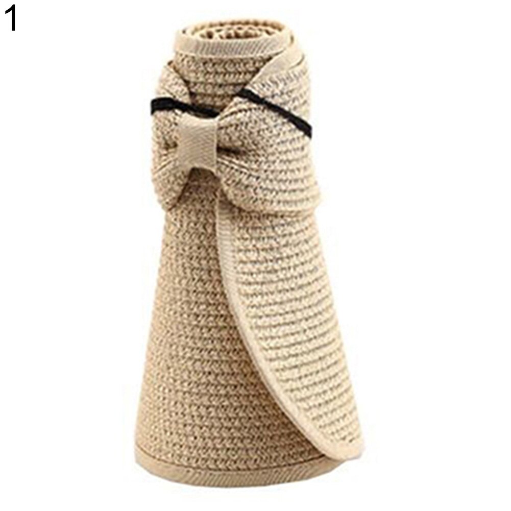 Women's Summer Wide Brim Roll Up Foldable Sun Beach Straw Braid Visor Sun Hat: Dark Blue