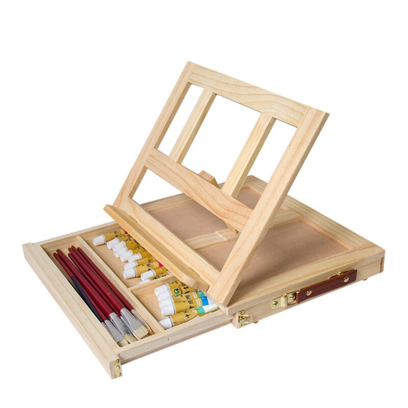 Art Supply Adjustable Wood Desk Table Easel with Storage Drawer, Paint Palette, Portable Wooden Artist Desktop, Board for Canvas