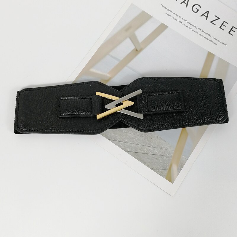 Cinturones de para mujer, cinturón elástico, ancho, elástico, de talla grande: black silver