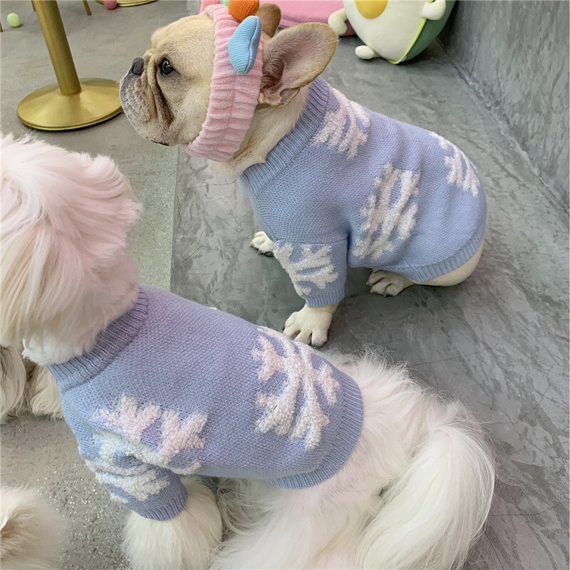 Suéter para mascotas, ropa para perros y gatos, tridimensional, jacquard, copo de nieve, ropa de lucha contra la ley, Corgi, Schnauzer, Otoño e Invierno