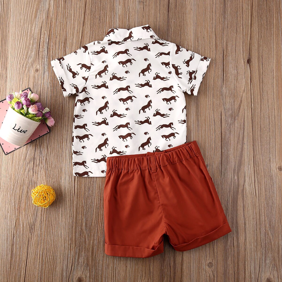 Baby Zomer Kleding Peuter Kids Baby Boy Korte Mouwen Kleding Shirt Tops Broek Formele Party Paard Print Outfits Set