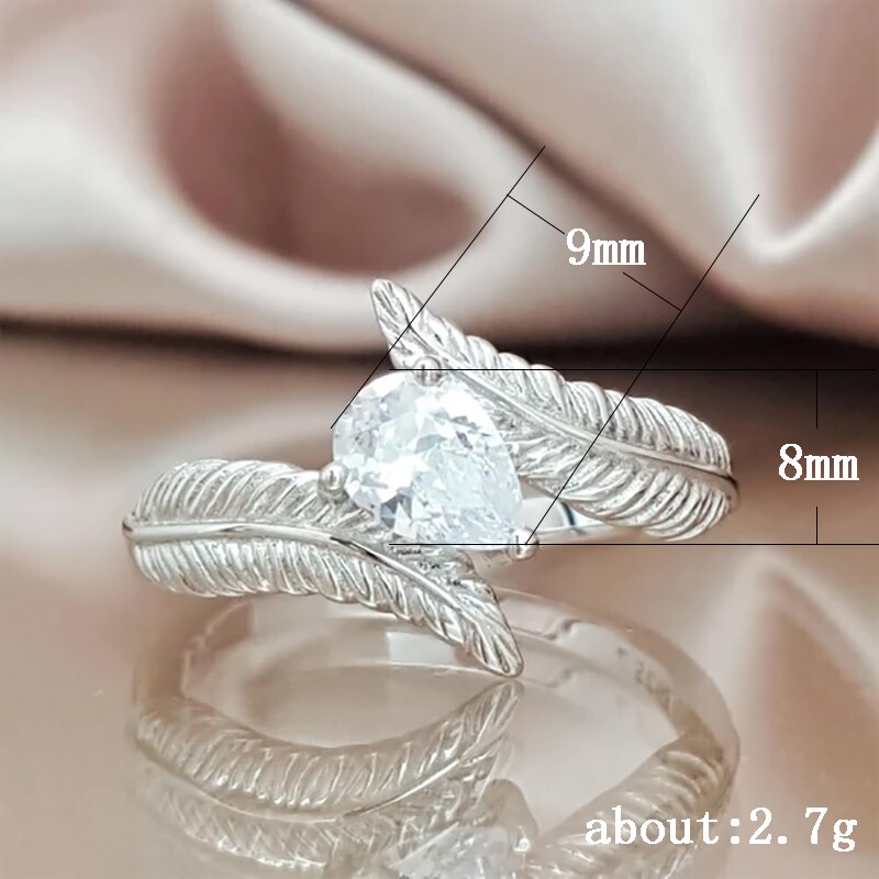 Huitan AAA Water Cubic Zirconia Wedding Bridal Ring with Leaf Side Trendy Jewelry Romantic Anniversary