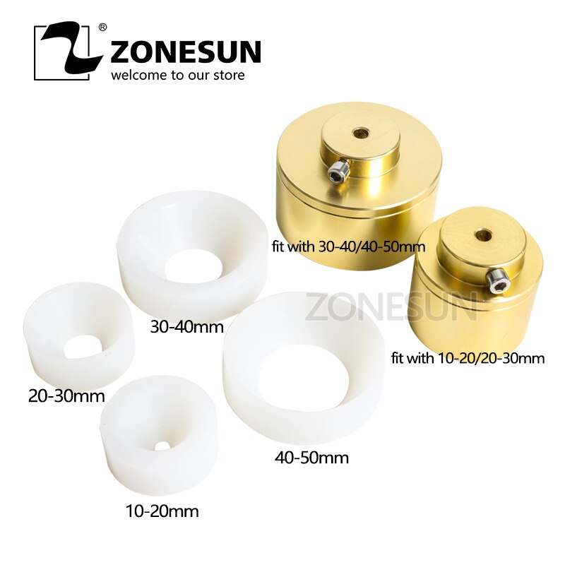ZONESUN Capping Machine Chuck Cap For Capper 28-32mm 38mm 10- 50mm Round Plastic Bottle With Security Ring Silicone Capping Tool