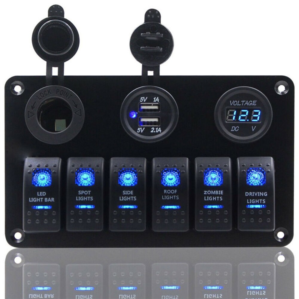 1/2/3/6/7/8 Panel de interruptor de encendido-apagado 2USB 12V-24V cargador LED voltímetro para coche SUV Marine RV camión Camper barco: 6 Gang