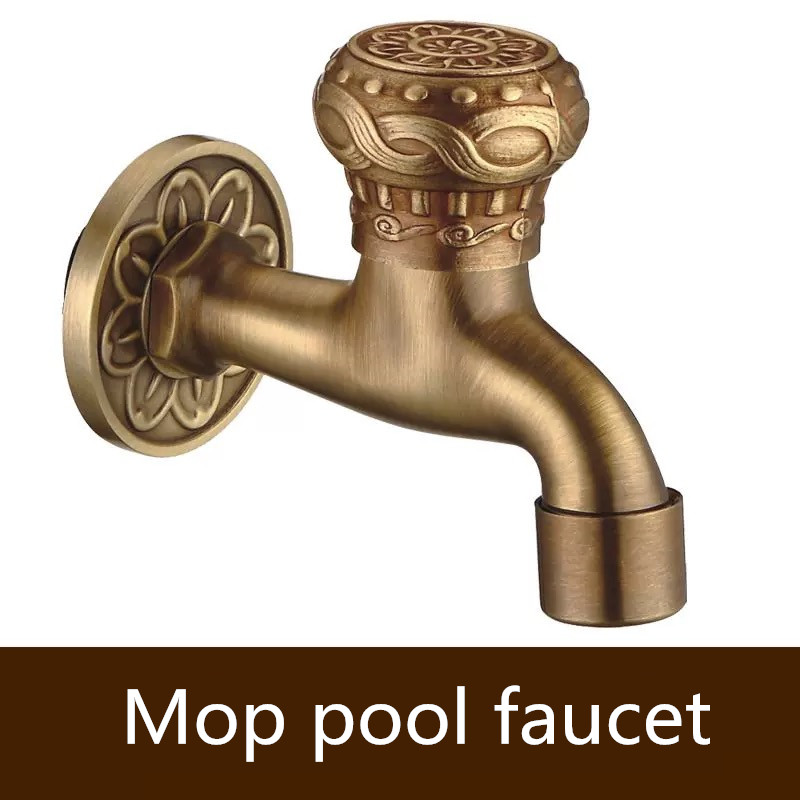 Bathroom Bibcock Antique Brass Carved Pattern Wall Mount Single Cold Retro Taps Outdoor Garden Washing Machine Mop Toilet Faucet: B-01
