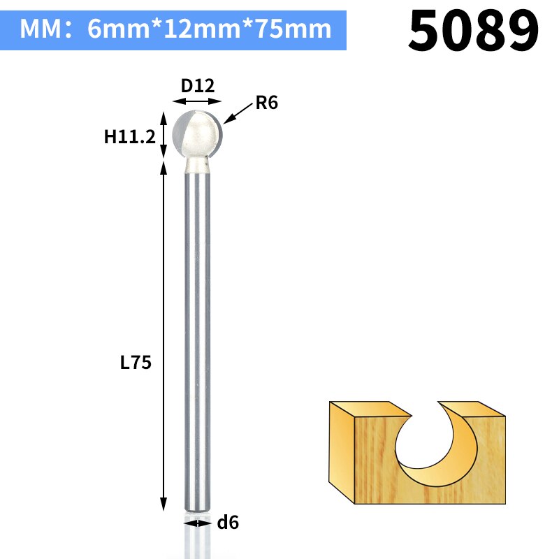 HUHAO 1pc 3mm 6mm Shank round carving bit making mould CNC bits for wood CNC woodworking round 3D engraving knife: 5089