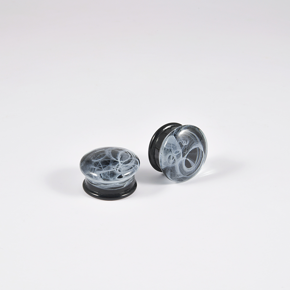 2 uds vidrio blanco ahumado doble llamarada Flashback tapón para los oídos calibre de túnel para hombres mujeres expansor de estiramiento de oreja Piercing joyería del cuerpo