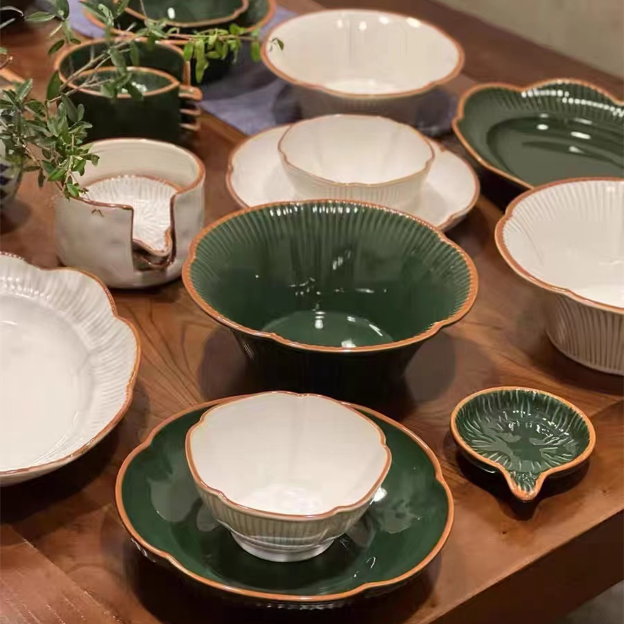 Simple Retro Ceramic Food Dish Plate Household Plates for Food Pottery Irregular Dish Salad Platter Dish Phnom Penh Dinnerware