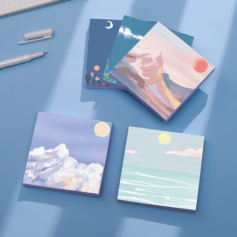 30 Sheets Cartoon Oil Painting View Memo Pad Posted It Sticky Notes Planner Sticker Notepad School Supplies Kawaii Stationery