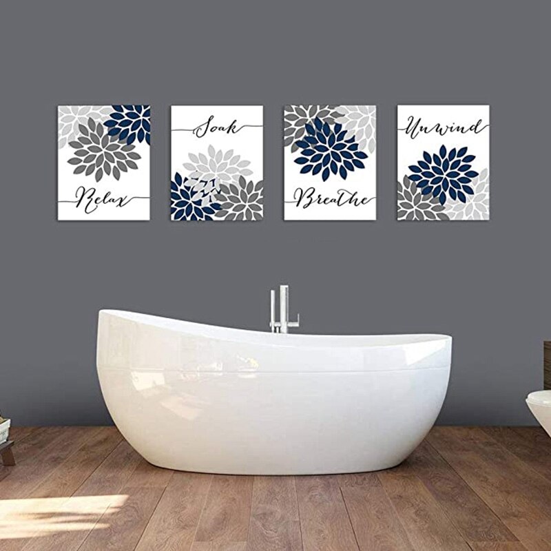 4Pcs Relax Soak Unwind Breathe Bathroom Wall Decor, Bathroom Wall Art, Farmhouse Bathroom Decor, Bathroom Decor Wall Art
