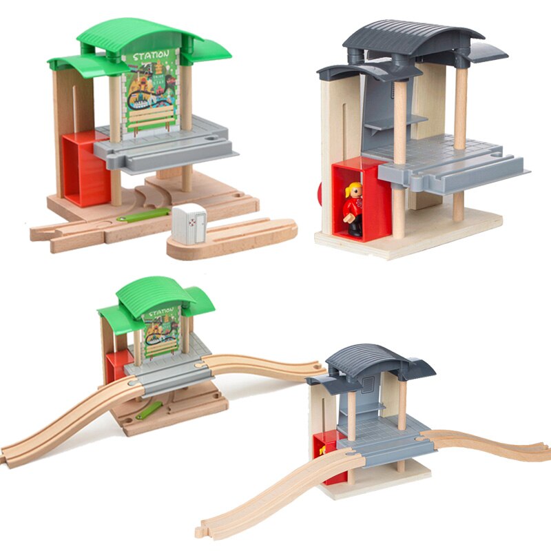 Houten Trein Trein Station Houten Spoor Speelgoed Elektrische Trein Spoor Accessoires Fit Voor Alle Hout Tracks Speelgoed Voor Kinderen