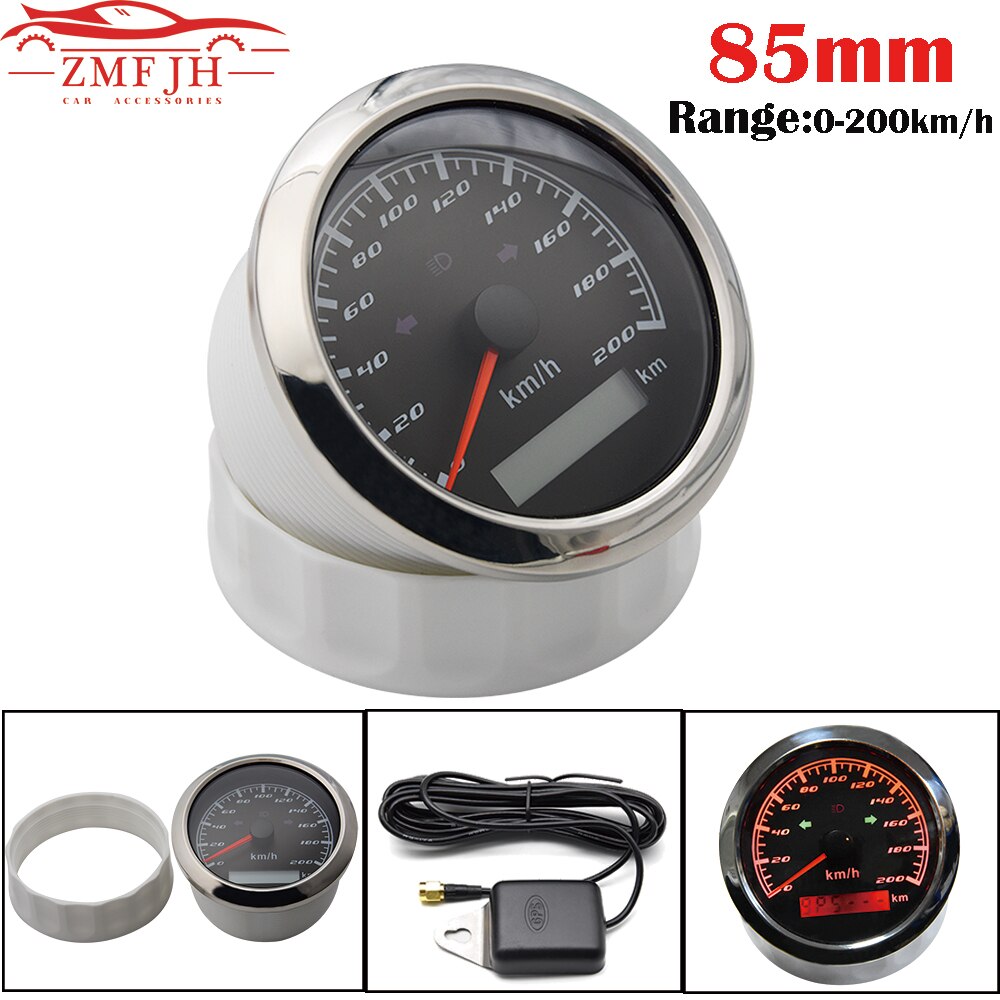 Tachimetro GPS 85MM 200 KM/H con Antenna GPS per motocicletta per auto con allarme cicalino velocità eccessiva e luce di svolta