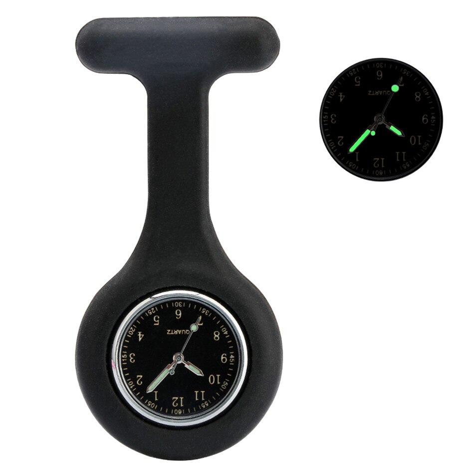 Reloj de bolsillo con puntero luminoso para enfermera, relojes de bolsillo de cuarzo con cubierta de silicona, Pin colgante para médico: Black