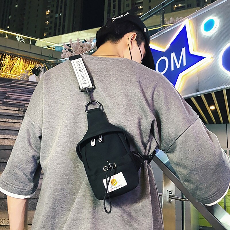 Pacote de peito de lona pequena para homens mulheres crossbody sacos hip hop streetwear saco fanny pacote multifunções mini cinto cintura saco de peito: Default Title
