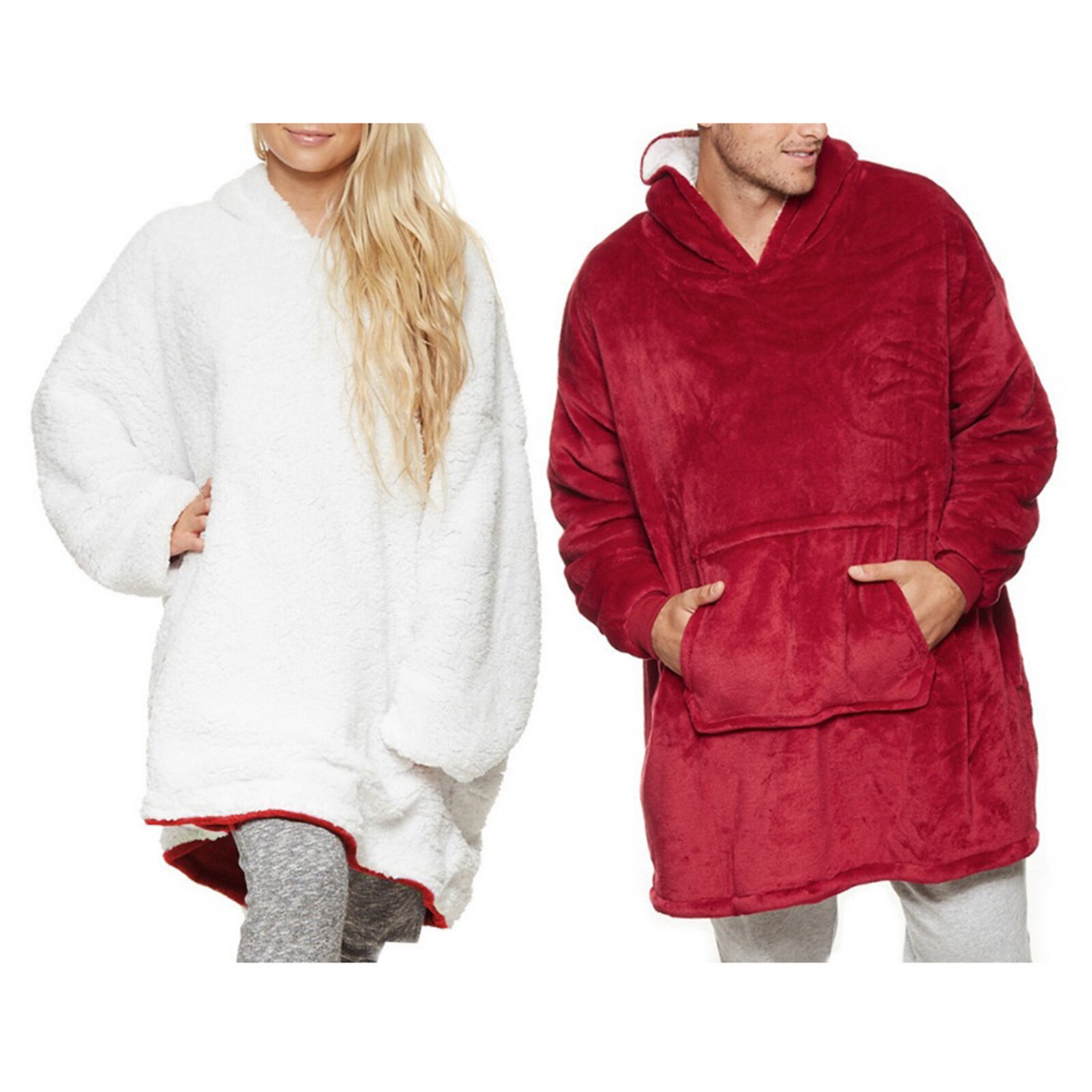 Super blød hættetrøje behageligt nattøj bærbart fleecetæppe badekåbe klatring i bjergene picnics: Rød