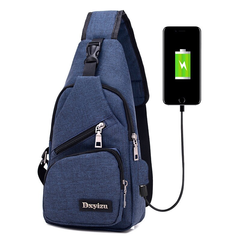 Multi-functional men's leisure one-shoulder bag for travel outside the door USB charging must-have chest bag: Dark Blue