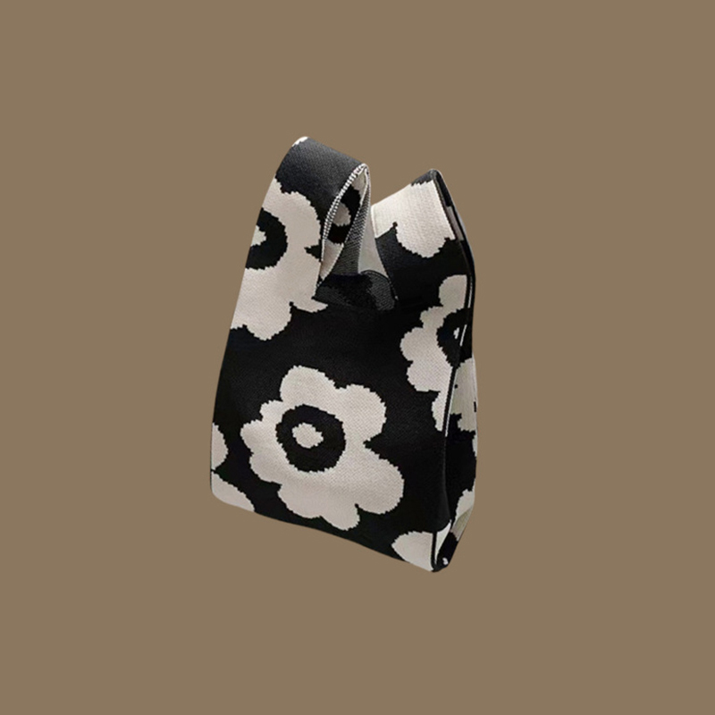 Mini bolso de muñeca con nudo para mujer, bolsos de mano de punto hechos a mano, bolso de mano informal coreano, bolsos de compras reutilizables: Amarillo claro
