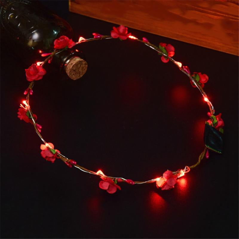 Baby Girls LED Light Up Flower Headband Flashing Glowing Crown Masquerade Party Hair Wreath Hairband Luminous Garlands: Red