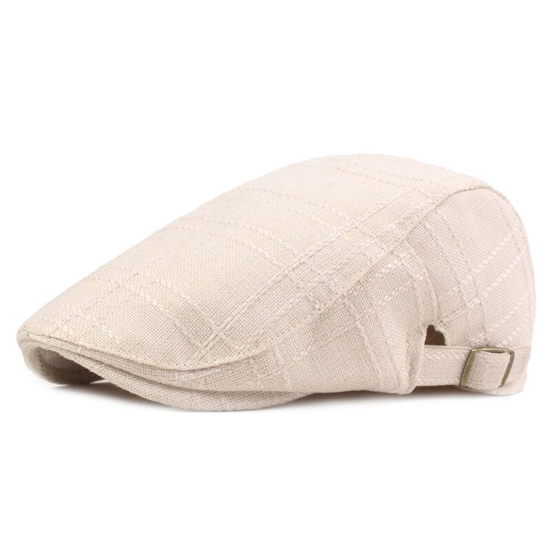 Boina Peaky Blinder para hombre y mujer, gorro plano de lino, ajustable, para verano y primavera: Beige