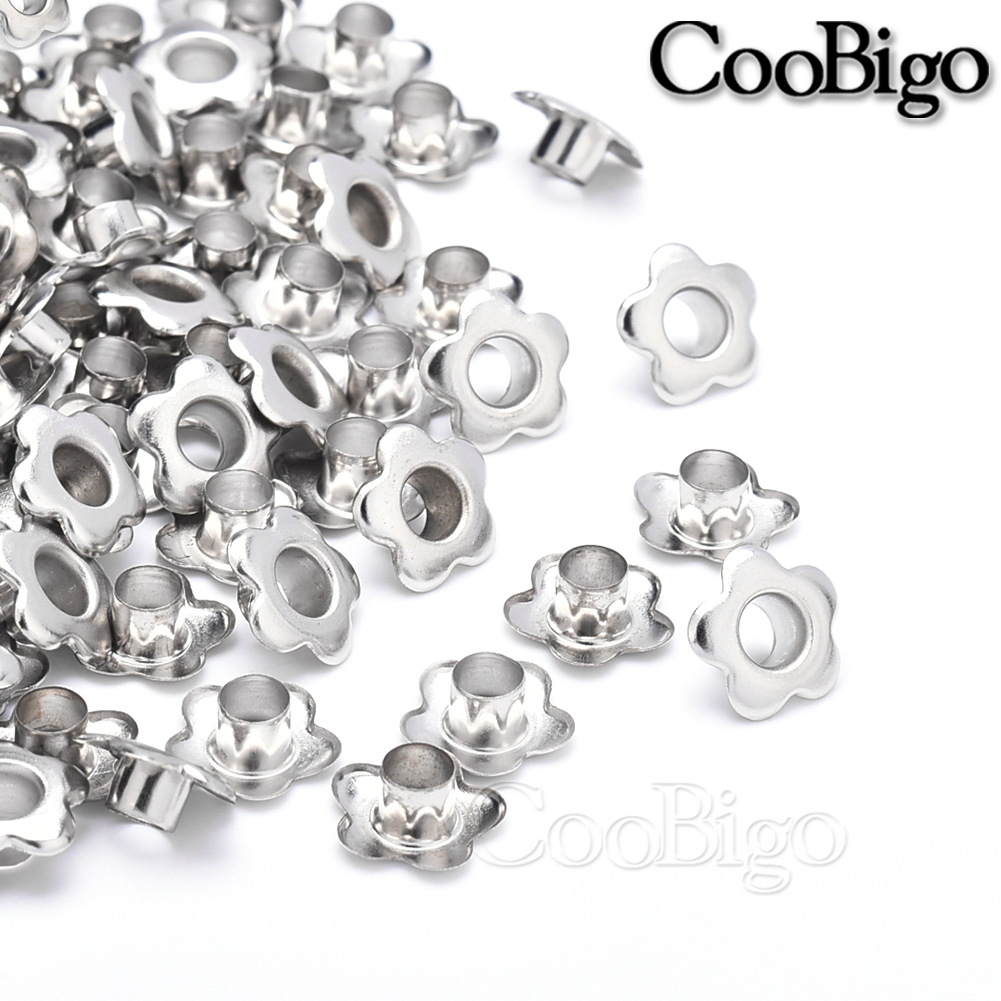 100 Uds. Ojales de Metal con flores para tela, ropa, costura, zapatos, cinturón, gorra, bolsa, álbum de recortes, cuero, accesorios DIY, agujero de 5mm