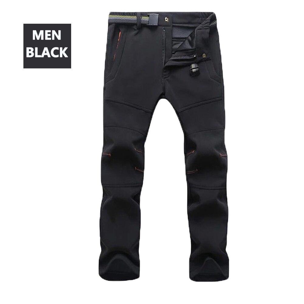 LOFTY STONE Men's Winter Pants Men Reflective Warm Fleece Softshell Trousers Mens Cargo Pants Male Loose Waterproof Sweatpants: BLACK / L
