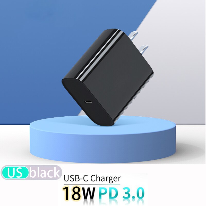 Fast Charger Type C For iPhone 11Pro 12 Pro 12Pro Max Samsung S 21 Ultra S20 Xiaomi 11 Redmi K40 Apple Huawei 18W 20W USB-C 3.0: US 18W Plug Black