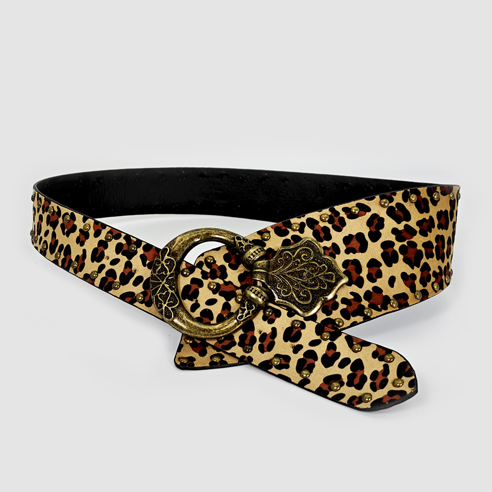 Corsé de vaquera occidental para mujer, cinturón Punk gótico decorativo de leopardo salvaje, cinturón ancho con remaches retro para mujer