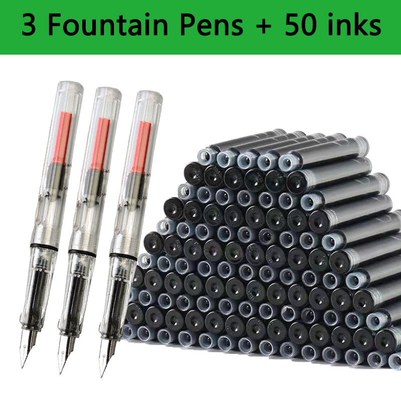 Juego de tinta reemplazable para pluma estilográfica, tinta negra/azul/roja EF, suministros escolares, papelería para escribir, caligrafía, 53 Uds.