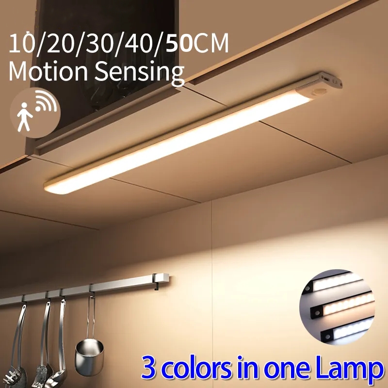 Schrank Licht USB Aufladbare Motion Sensor Led Drei Farben In Einem Lampe Für Küche Kleiderschrank Innen Beleuchtung 10/20/30/40/50 cm