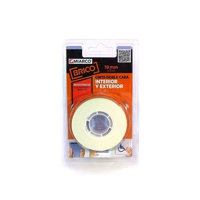 Cinta doble cara interior-exterior Miarco 10993 con soporte espuma blanco 19mmx3mt