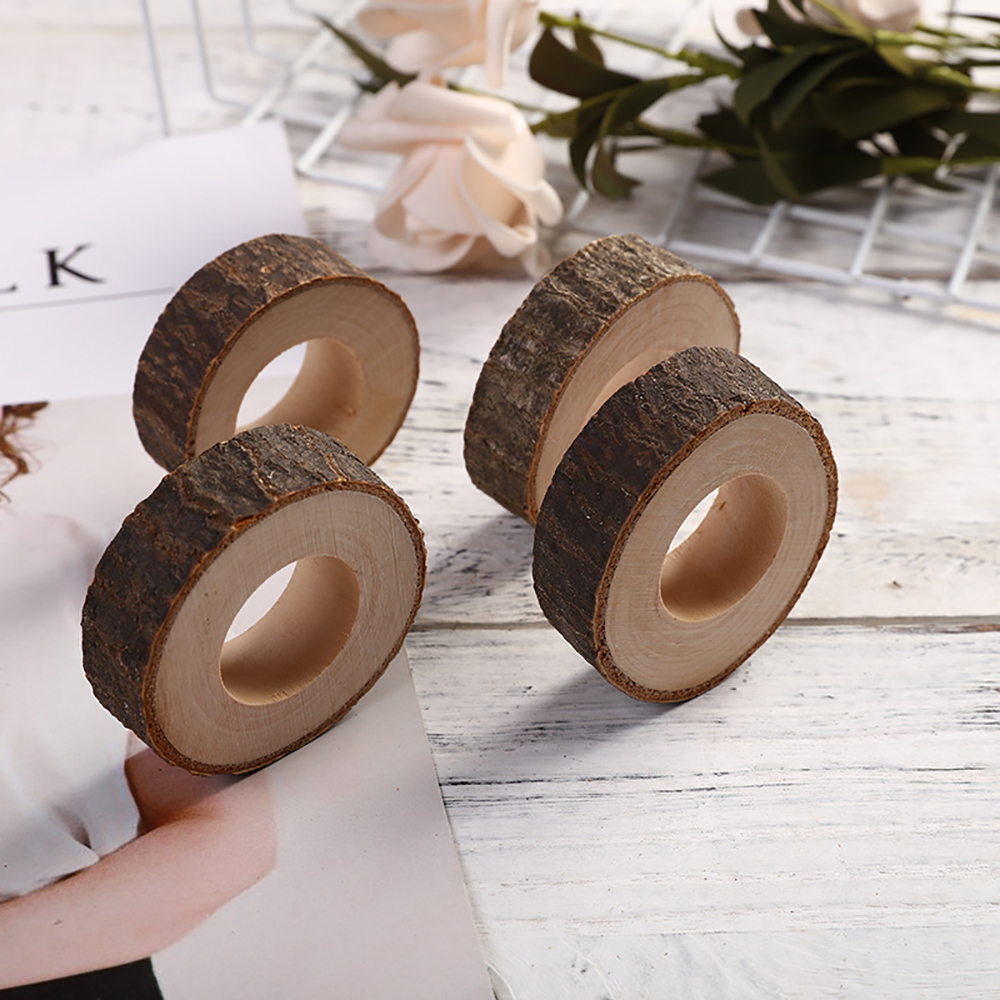 10Pcs Handcrafted Rustic Wood Napkin Rings Holder for Dinner Table Decoration Wedding Party Supplies Retro Stump Napkin Ring
