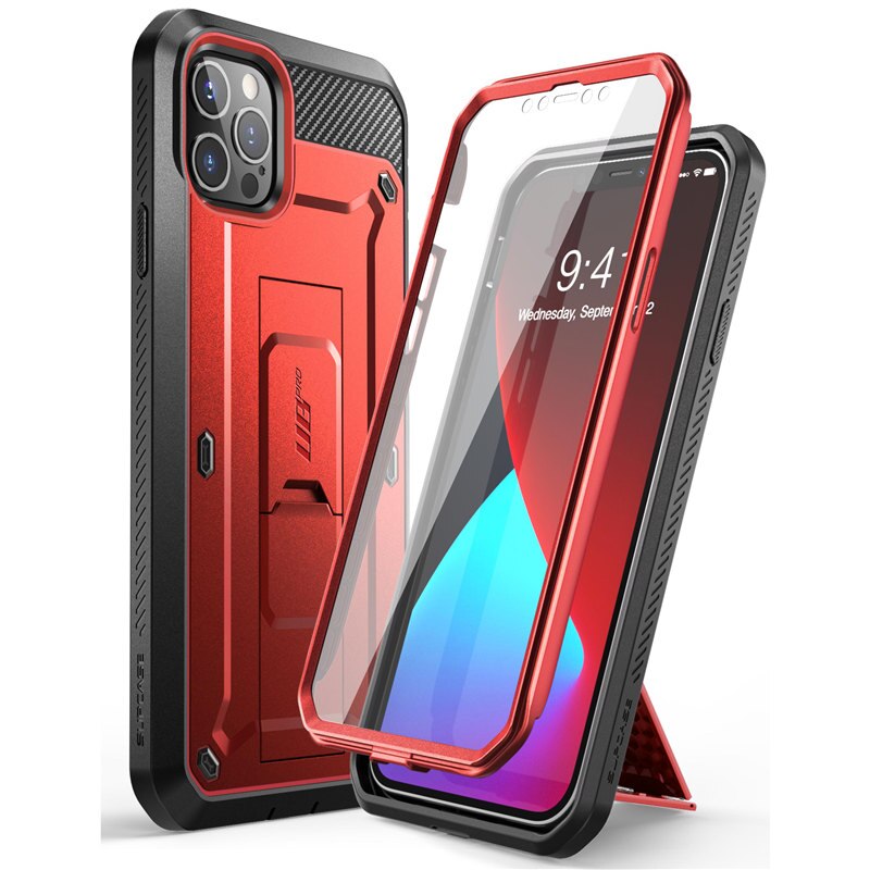 For iPhone 12 Pro Max Case 6.7" (2020) SUPCASE UB Pro Full-Body Rugged Holster Cover with Built-in Screen Protector & Kickstand: Red