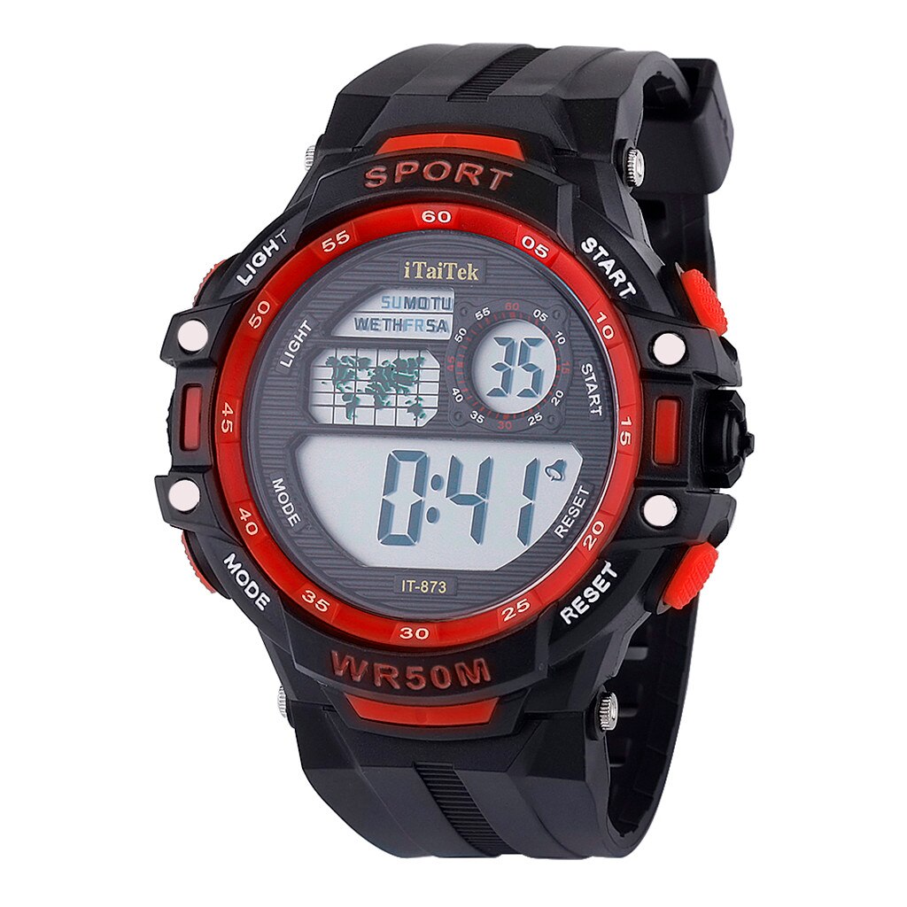 PASOY Mannen Digitaal Goud Roestvrij Staal Horloge Backlit Multifunctionele Stopwatch Waterdichte Sport Horloges, Bruin, Medium, armband