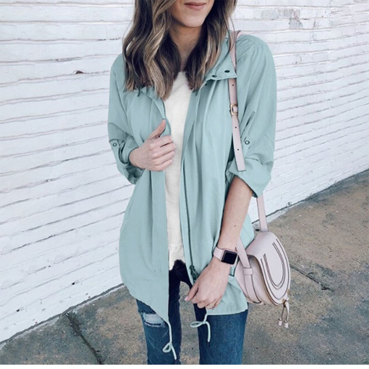 Spring Autumn Rain Coats and Jackets Women Sportswear Solid Hooded Windproof Loose Outdoor Jacket Windbreaker Female: Green / XL