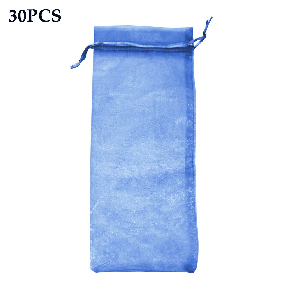 30pcs Packaging Bottle Cover Fine Mesh Wrapping Transparent Wine Bag Organza Party Wedding Pouch Drawstring: Royal Blue