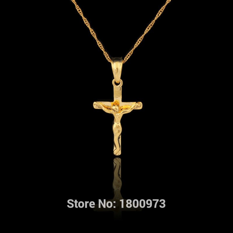 Jesus Cross Pendant Gold Color Pendant Necklace For Women Men INRI Crucifix Jewelry With 45cm 60cm chain