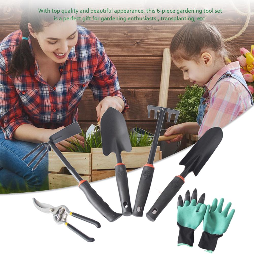 6PCS Garden Tool Sets Square Shovel 5-teeth Rake User-friendly Complete Gardening Tools Set