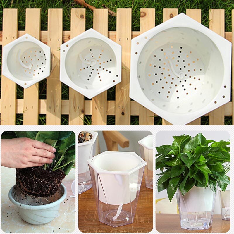 Maceta transparente de doble capa para plantas, maceta para decoración de hogar, jardín, escritorio, autorriego, PotOCT998