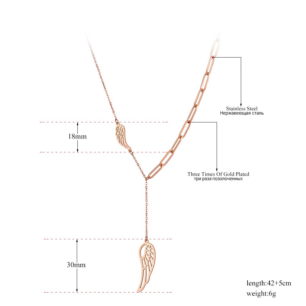 Lokaer Originele Titanium Staal Angel Wings Charm Hanger Kettingen Trendy Rose Gold Choker Ketting Voor Vrouwen Meisje N20114